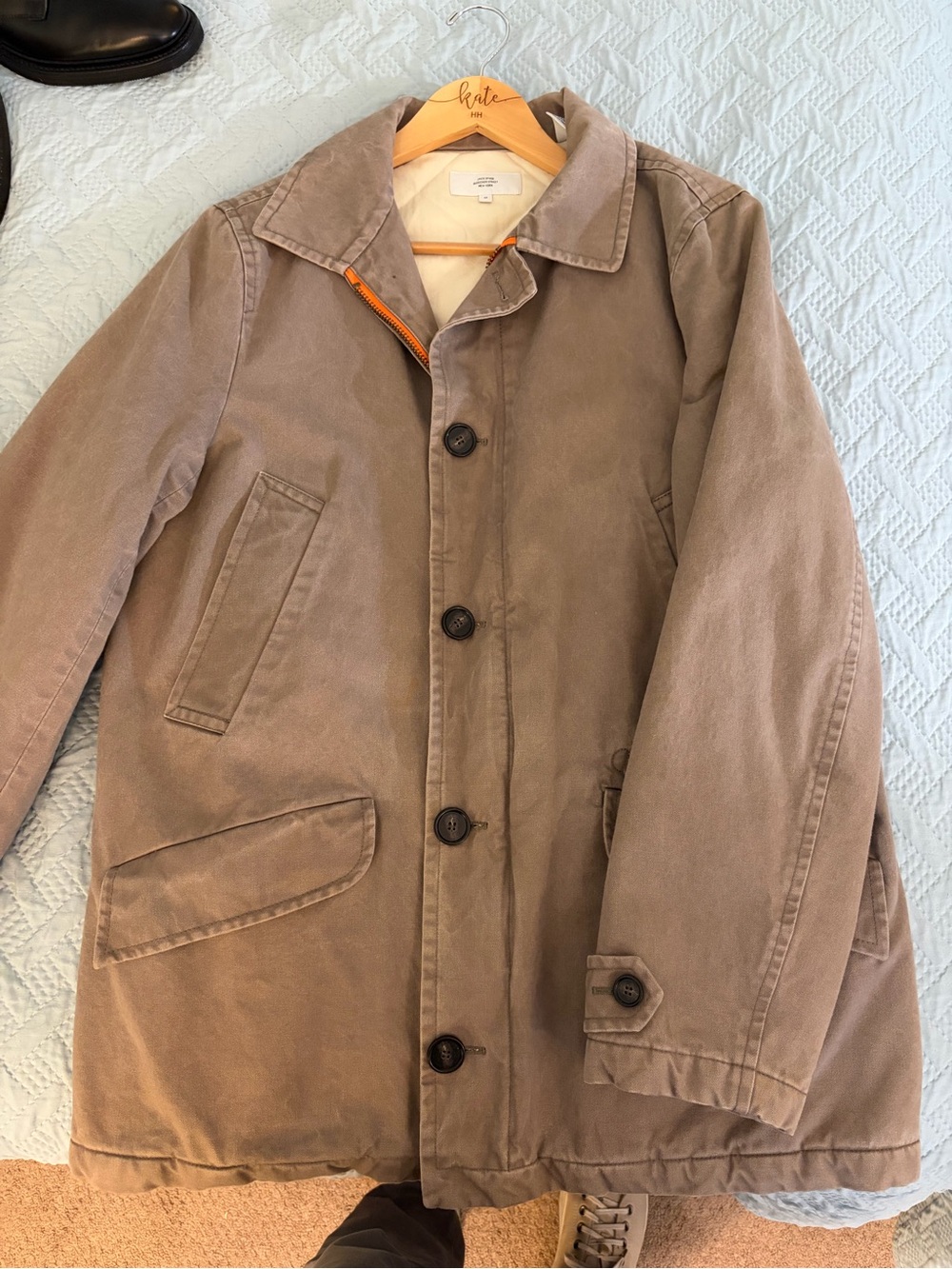Jack Spade Men's Taupe Cotton Field Jacket with Orange Trim